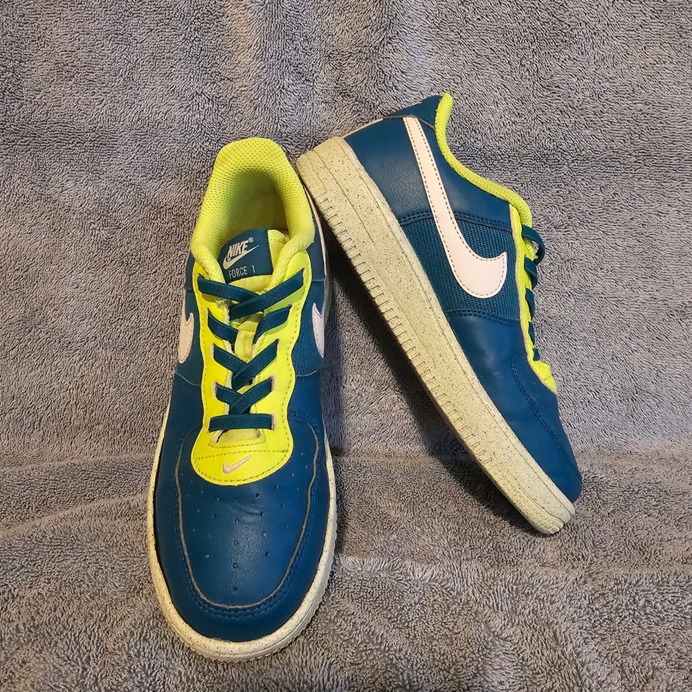 Nike Force 1 Kids Teal Blue Neon Volt Low Top Sneakers DH2920-400 3Y